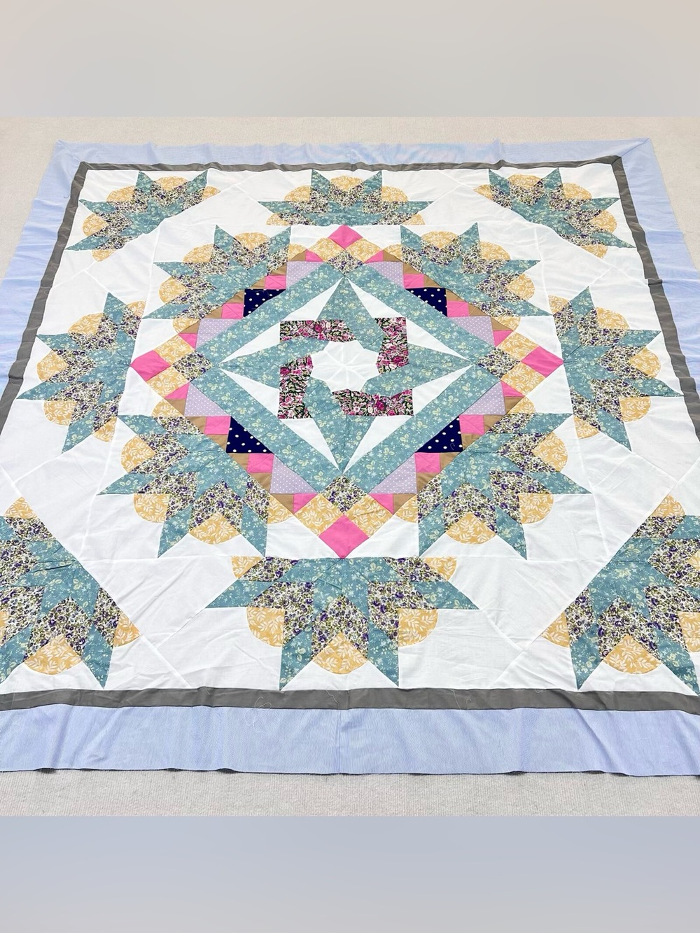 Handmade Shakespeare in the Park Patchwork Cotton Quilt Top/Topper 86x86”